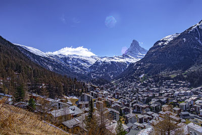 Scenic view of snowcapped mountains against sky