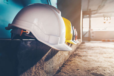 Close-up of hat at construction site