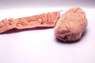 High angle view of wool on white background