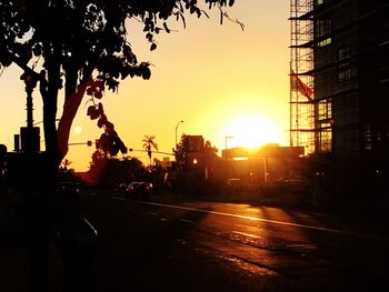 Silhouette of road at sunset