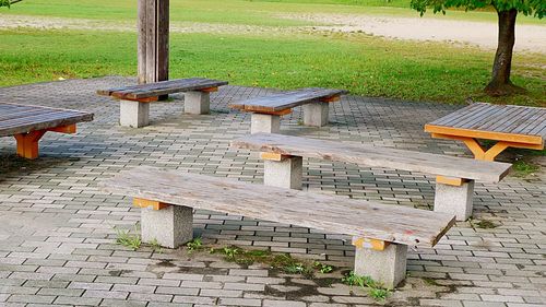 Table and chairs on grass