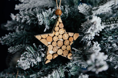 Close-up of christmas tree in snow