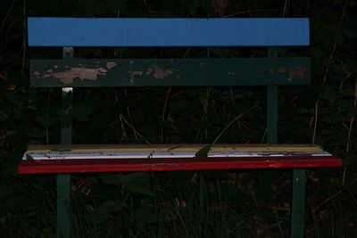 High angle view of empty bench on table