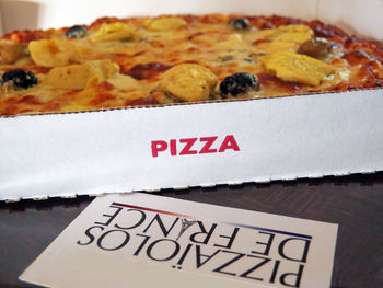 High angle view of pizza