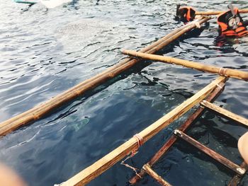 High angle view of person in water