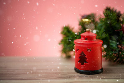 Close-up of christmas tree on table