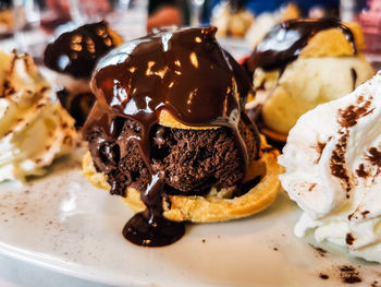 Close-up of chocolate cake in plate