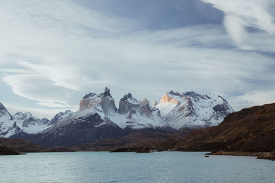 Scenic view of snowcapped mountains against sky