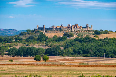 Skyline of little town of monteriggioni, tuscany, along via francigena