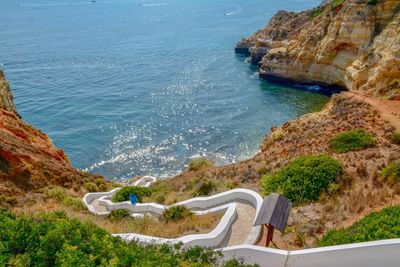 High angle view of sea and rocks, paradise beach