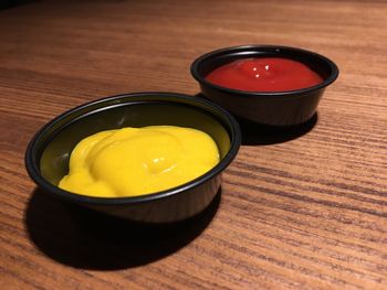 High angle view of tea in bowl on table