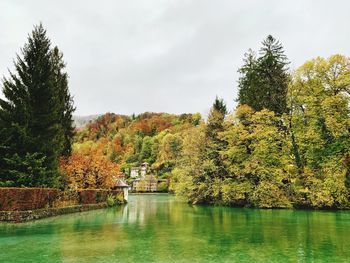Scenic view of lake against sky during autumn