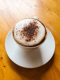 High angle view of coffee on table