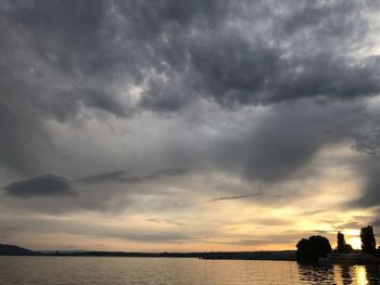 Scenic view of sea against dramatic sky