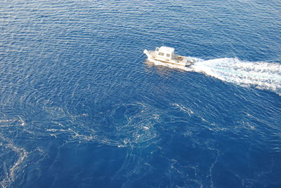 High angle view of ship on sea