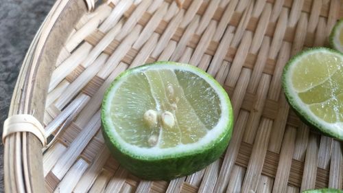 High angle view of lemon slice in basket