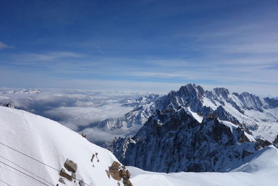 Scenic view of snow covered mountains against sky