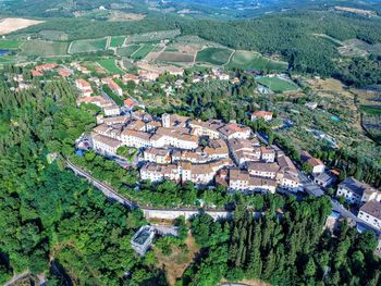 High angle view of buildings in city