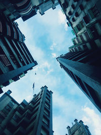 Low angle view of modern buildings against sky