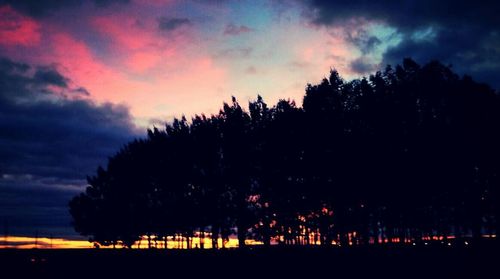 Silhouette of trees against cloudy sky