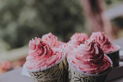 Close-up of cupcakes on table