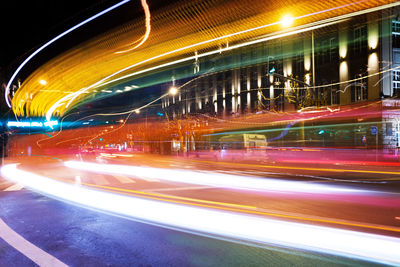 Light trails on city street at night