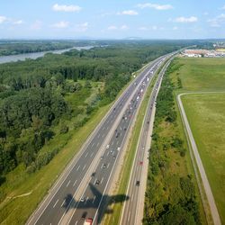 High angle view of highway against sky