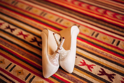 High angle view of shoes on table