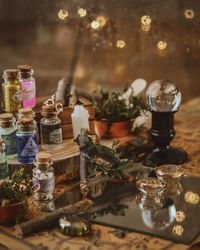 Close-up of glass jar on table