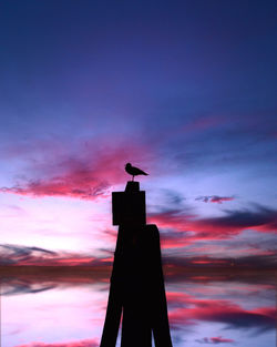 Low angle view of security camera against sky during sunset