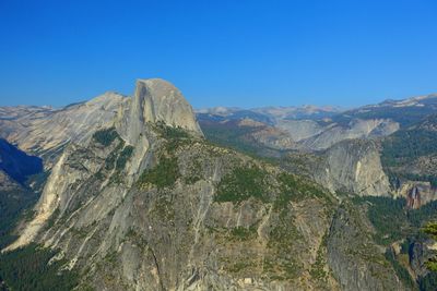 Panoramic view of mountains against clear blue sky