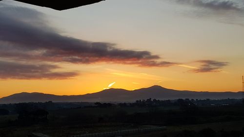 Scenic view of silhouette landscape against sky during sunset