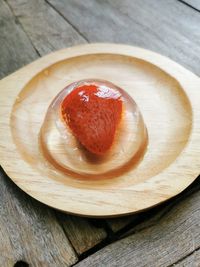 High angle view of dessert in plate on table