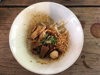 High angle view of food in bowl on table