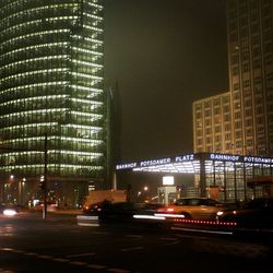 Illuminated buildings at night