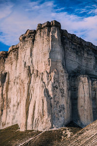 Rock formations on mountain against sky