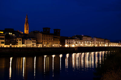 Reflection of buildings in water at night