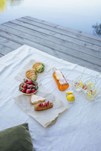 High angle view of food on table