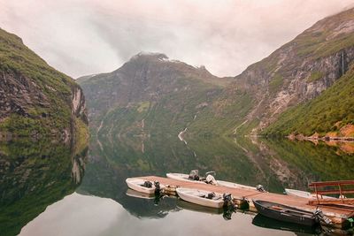 High angle view of lake and mountains