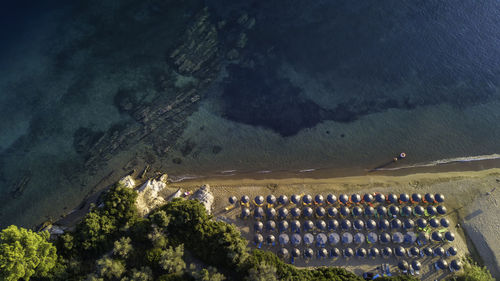 High angle view of umbrella on the beach