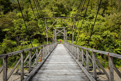 Footbridge amidst trees in the forest