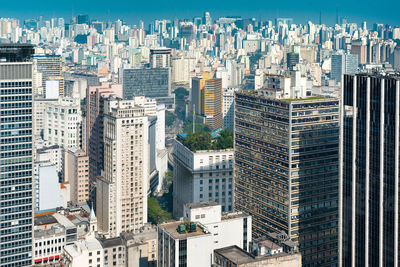 High angle view of buildings in city