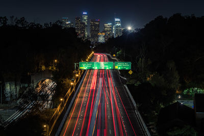 High angle view of light trails on building at night