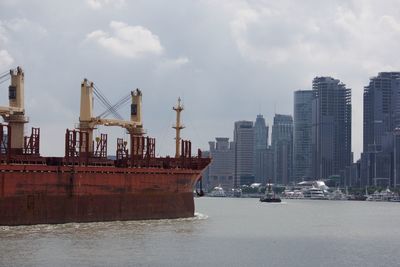 Ship moored at harbor