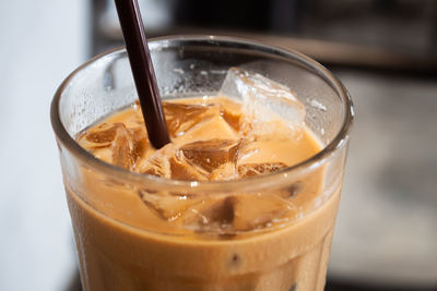 Close-up of ice tea in glass