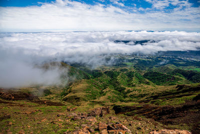 Aerial view of landscape against cloudy sky