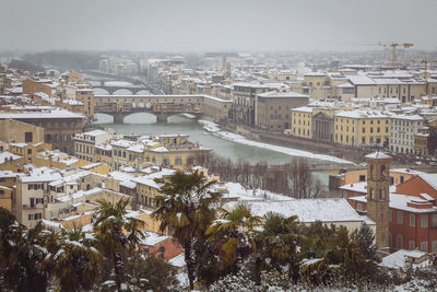 High angle view of city during winter
