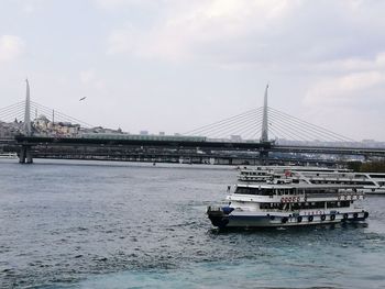 View of suspension bridge over river