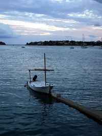 Boat in sea against sky