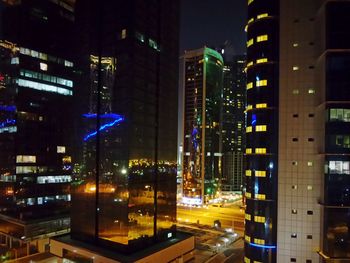 Skyscrapers in city at night